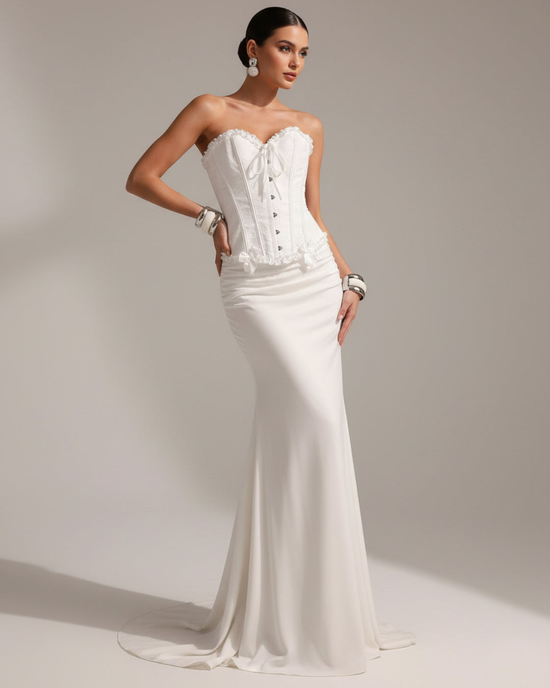 Lia Push-Up Corset Bustier Top, White Corset with Bow Detail, bustier corset top​