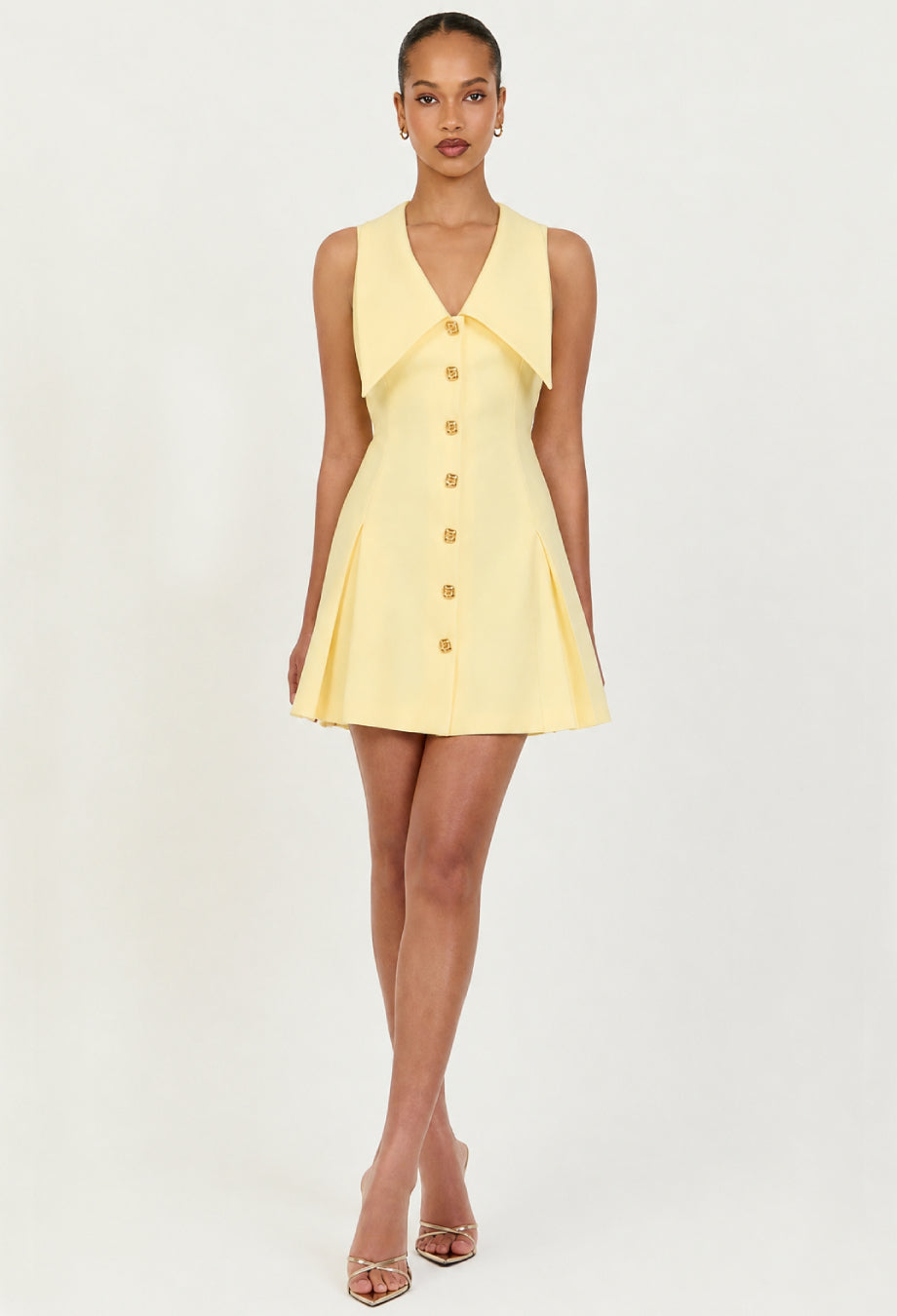 Light Yellow Cinched A-Line Mini Dress for Women, light yellow mini dress, light yellow dress