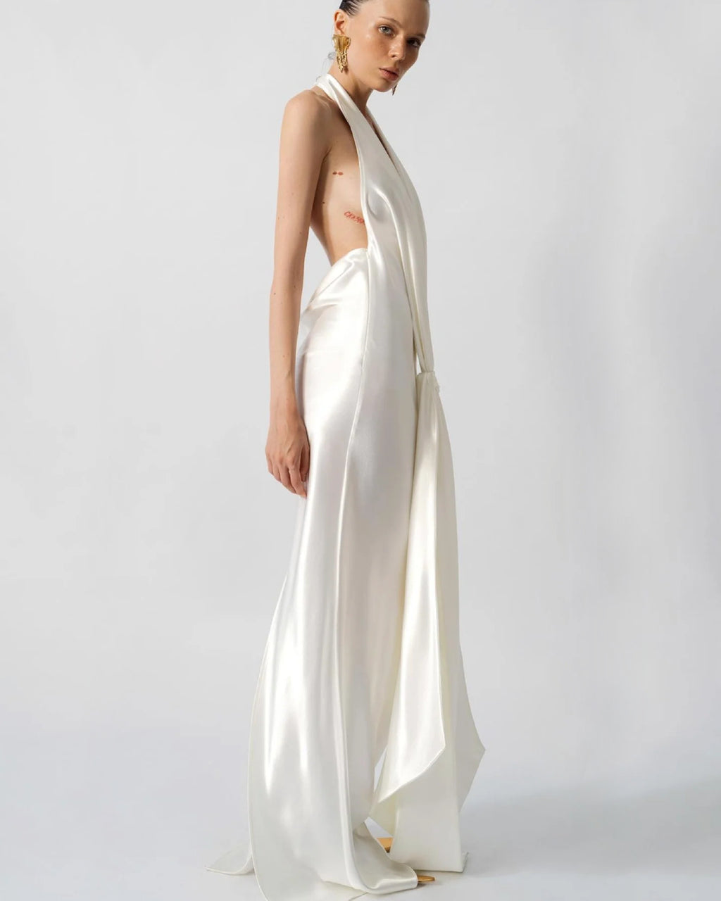 Linette Ivory Satin Gown, Formal Long Dress, satin prom dress, satin formal dress, satin backless dress