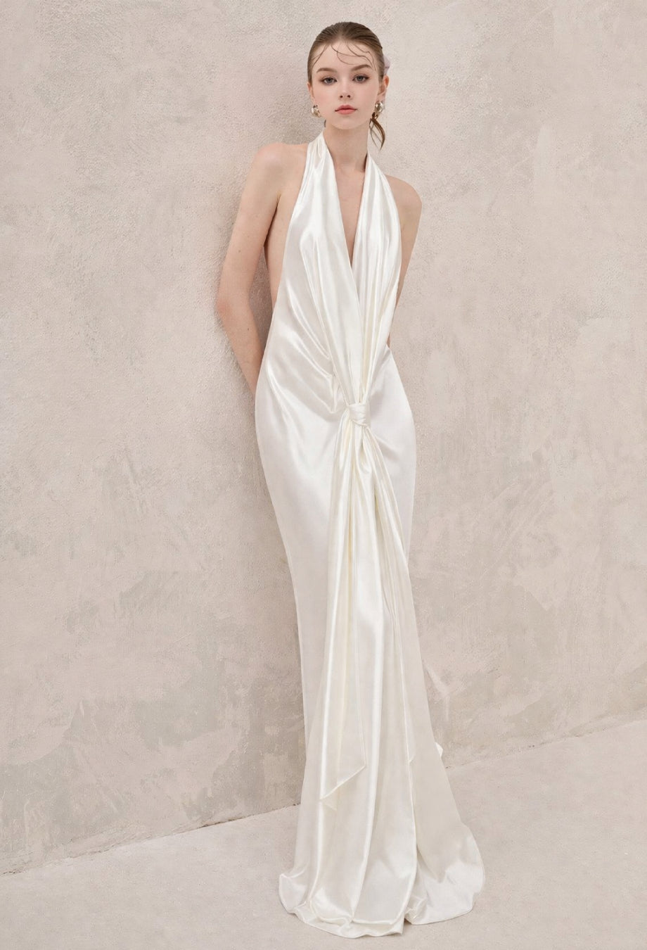 Linette Ivory Satin Gown, Formal Long Dress, satin prom dress, satin formal dress, satin backless dress