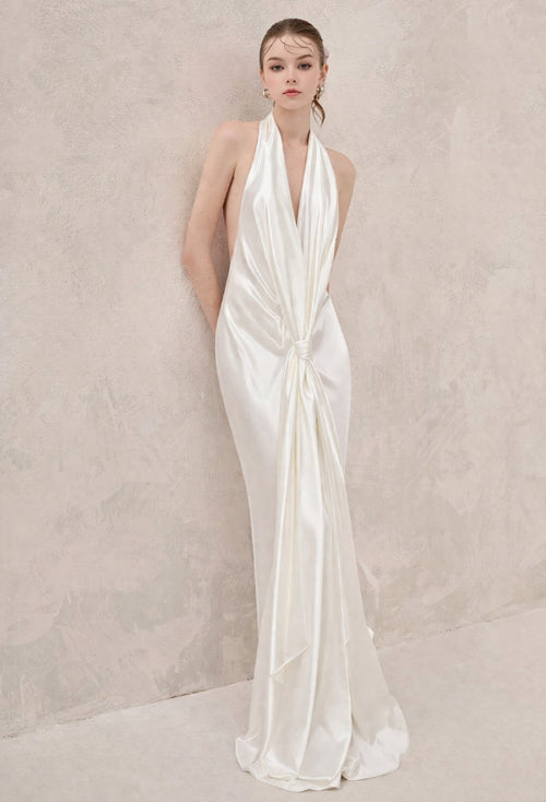 Linette Ivory Satin Gown, Formal Long Dress, satin prom dress, satin formal dress, satin backless dress