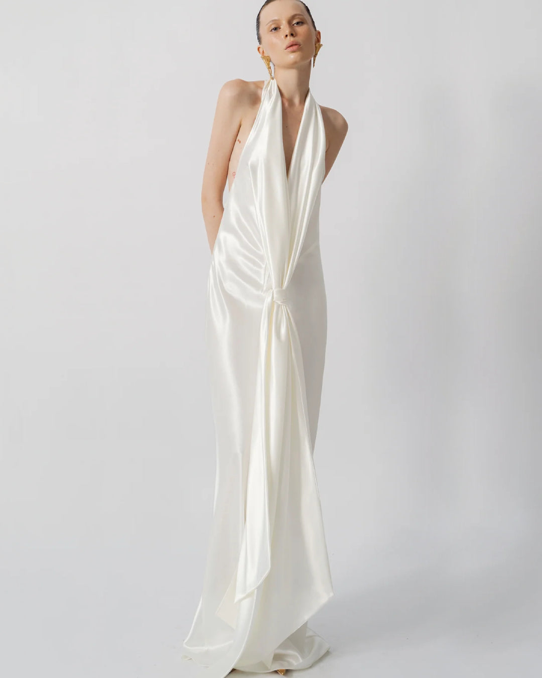 Linette Ivory Satin Gown, Formal Long Dress, satin prom dress, satin formal dress, satin backless dress