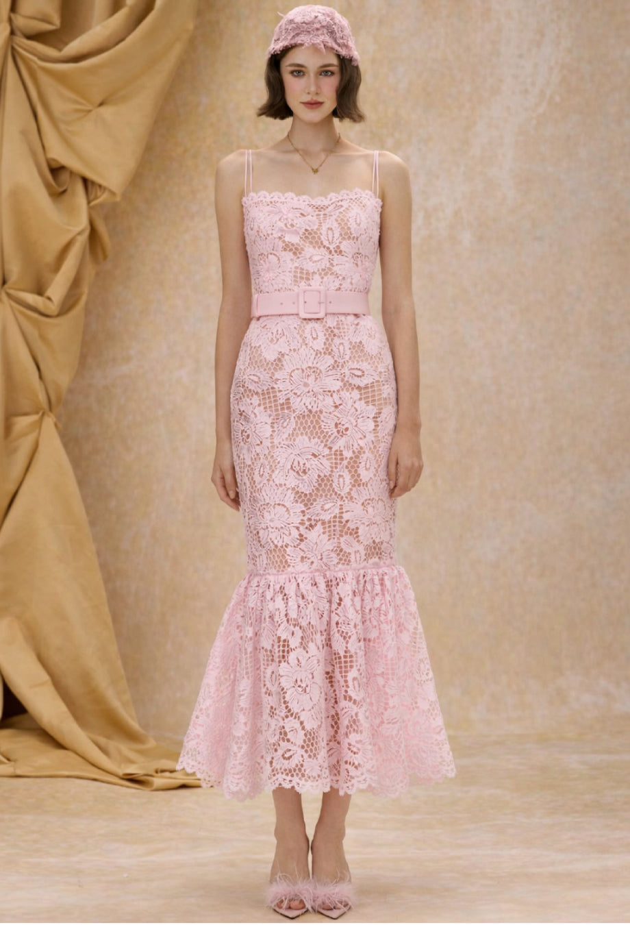 Lolita Pink Lace Midi Dress, light pink dress​, light pink colour dress