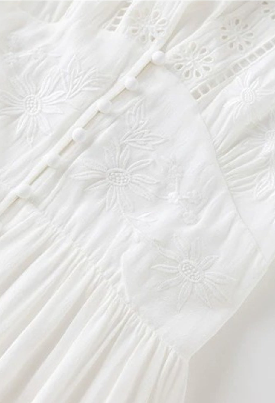 Long Sleeve Floral Embroidered Midi Dress - White