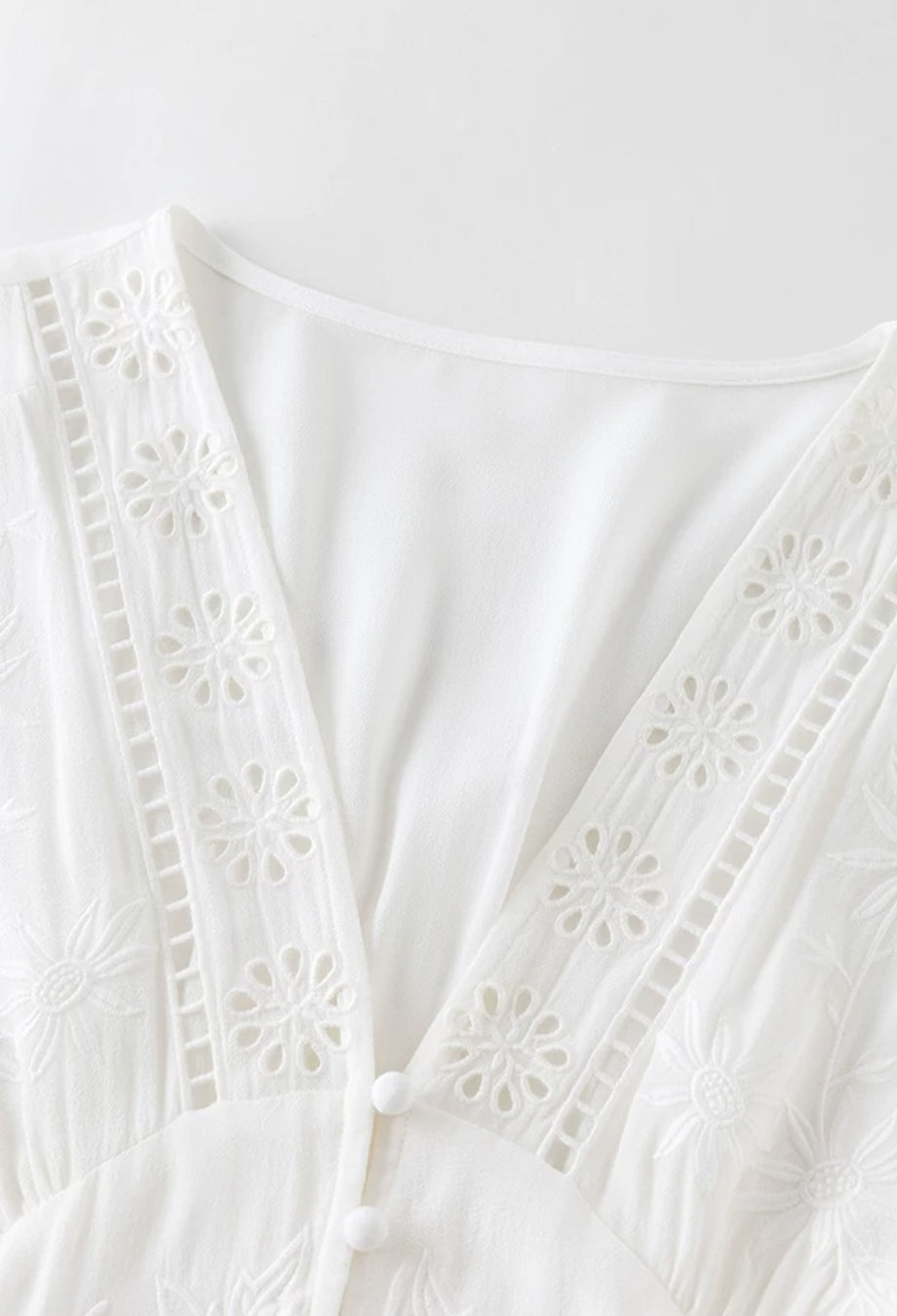 Long Sleeve Floral Embroidered Midi Dress - White