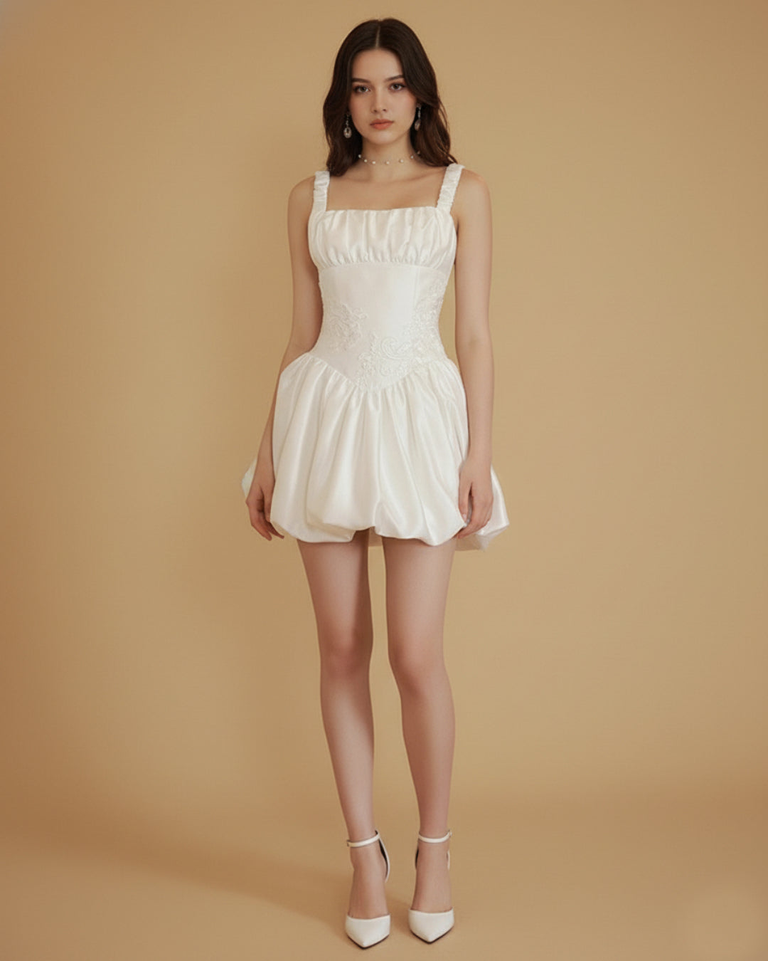 Lotus Ivory Mini Dress, white mini dress, mini white dress, bubble dress​, bubble skirt dress​