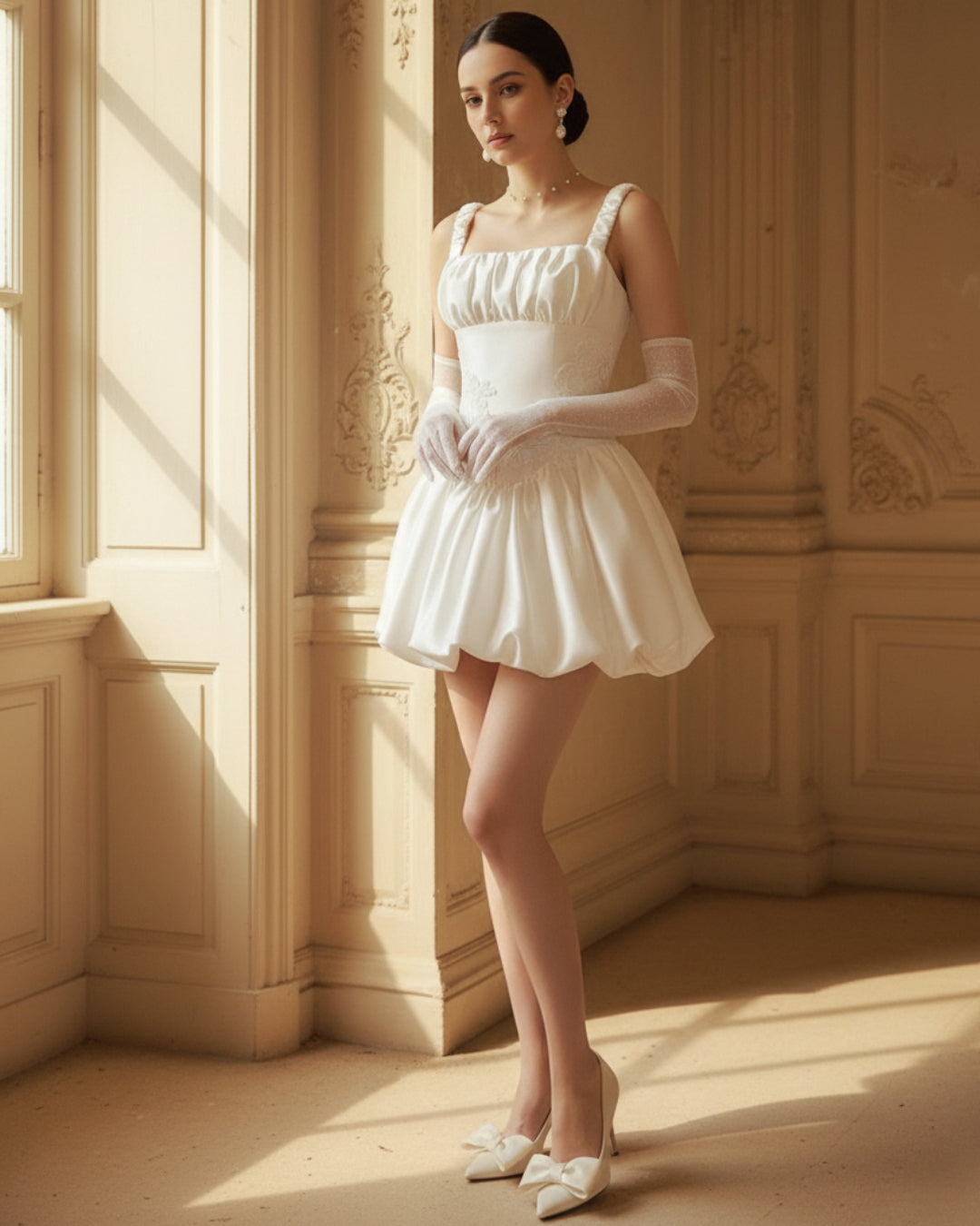 Lotus Ivory Mini Dress, white mini dress, mini white dress, bubble dress​, bubble skirt dress​