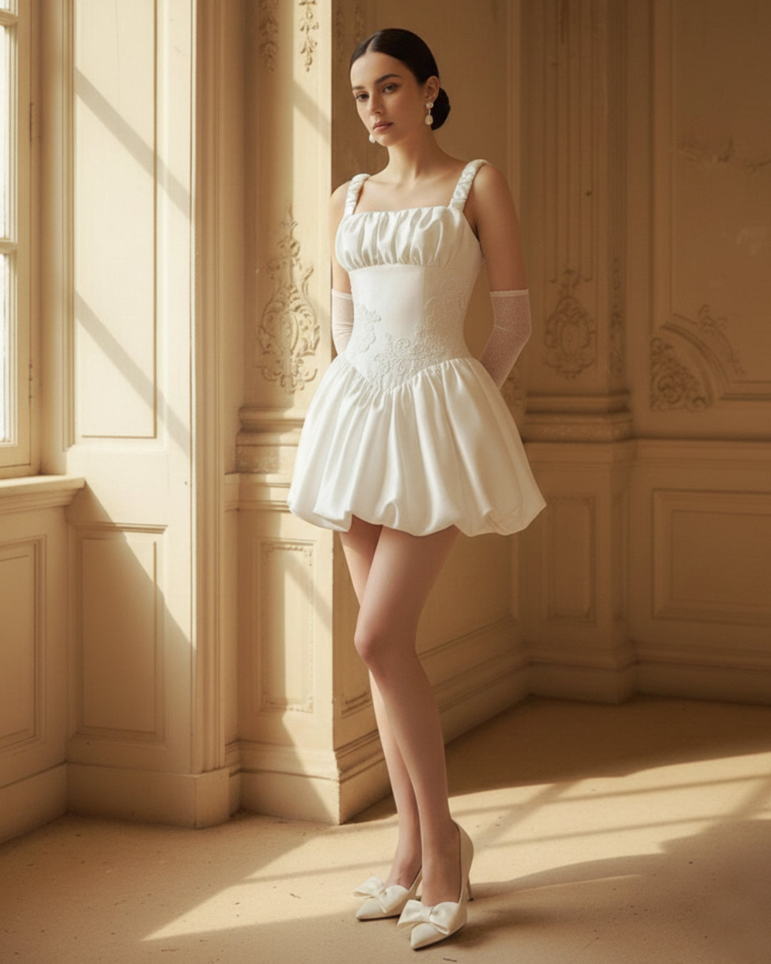Lotus Ivory Mini Dress, white mini dress, mini white dress, bubble dress​, bubble skirt dress​