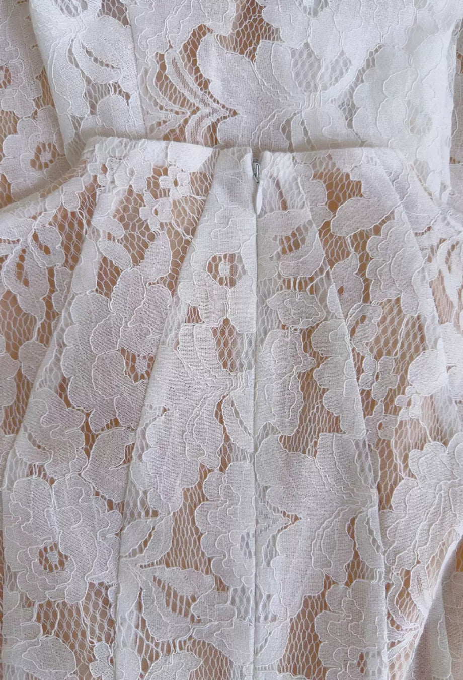White Floral Lace Midi Dress with Cap Sleeves, wedding dress with lace, boho chic lace wedding dress​