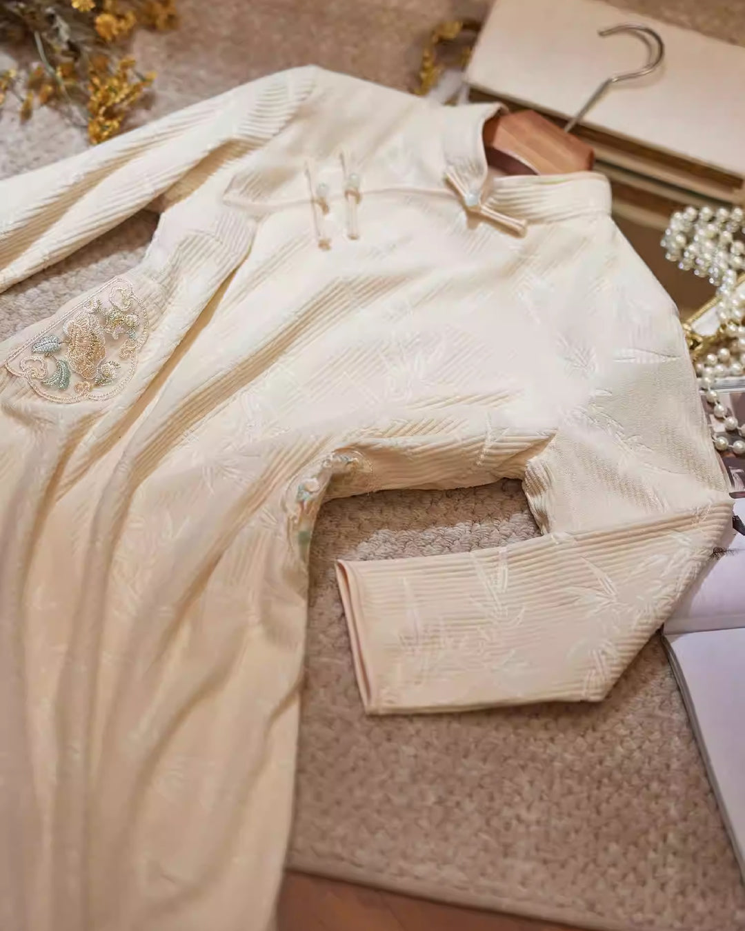 Loula Modernized Áo Dài Dress, Beige Vietnamese Dress, ao dai, ao dai vietnam