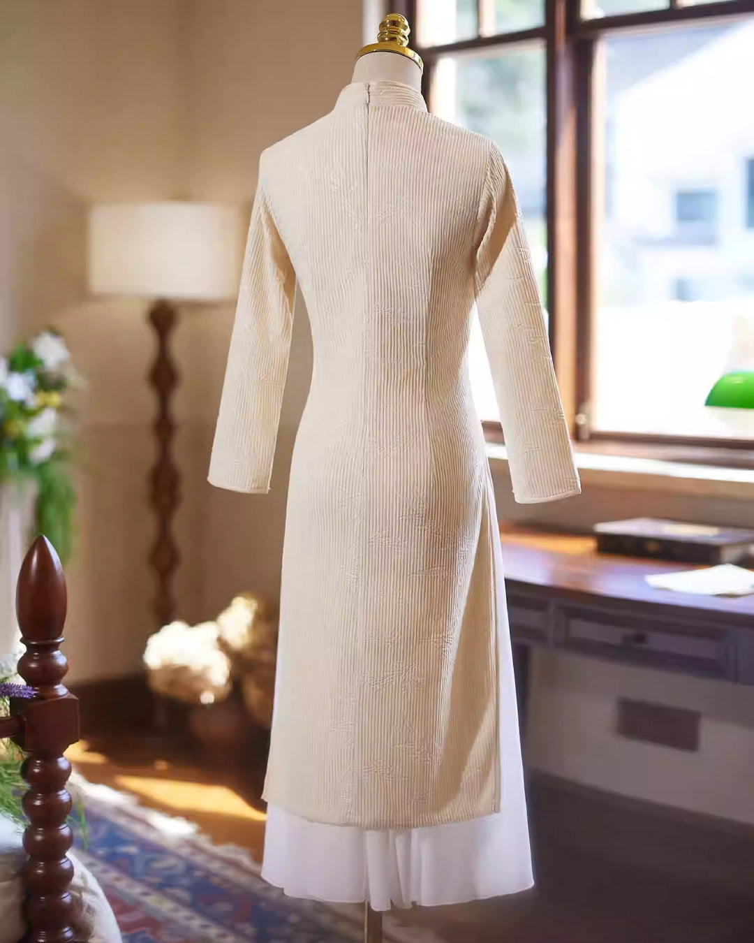 Loula Modernized Áo Dài Dress, Beige Vietnamese Dress, ao dai, ao dai vietnam