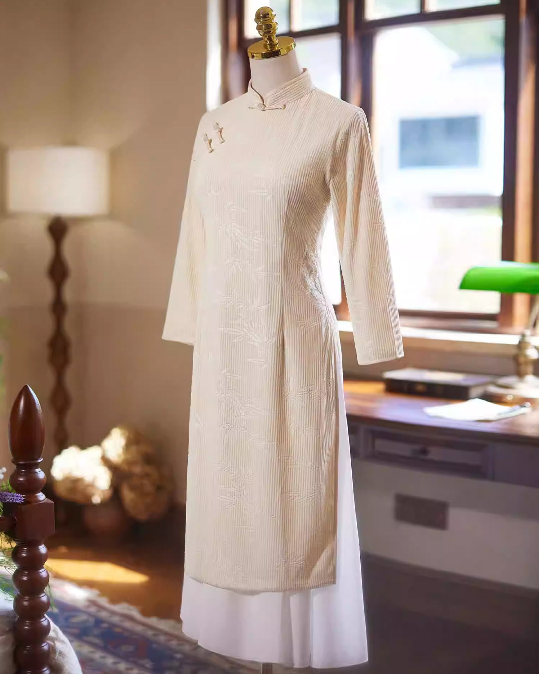 Loula Modernized Áo Dài Dress, Beige Vietnamese Dress, ao dai, ao dai vietnam