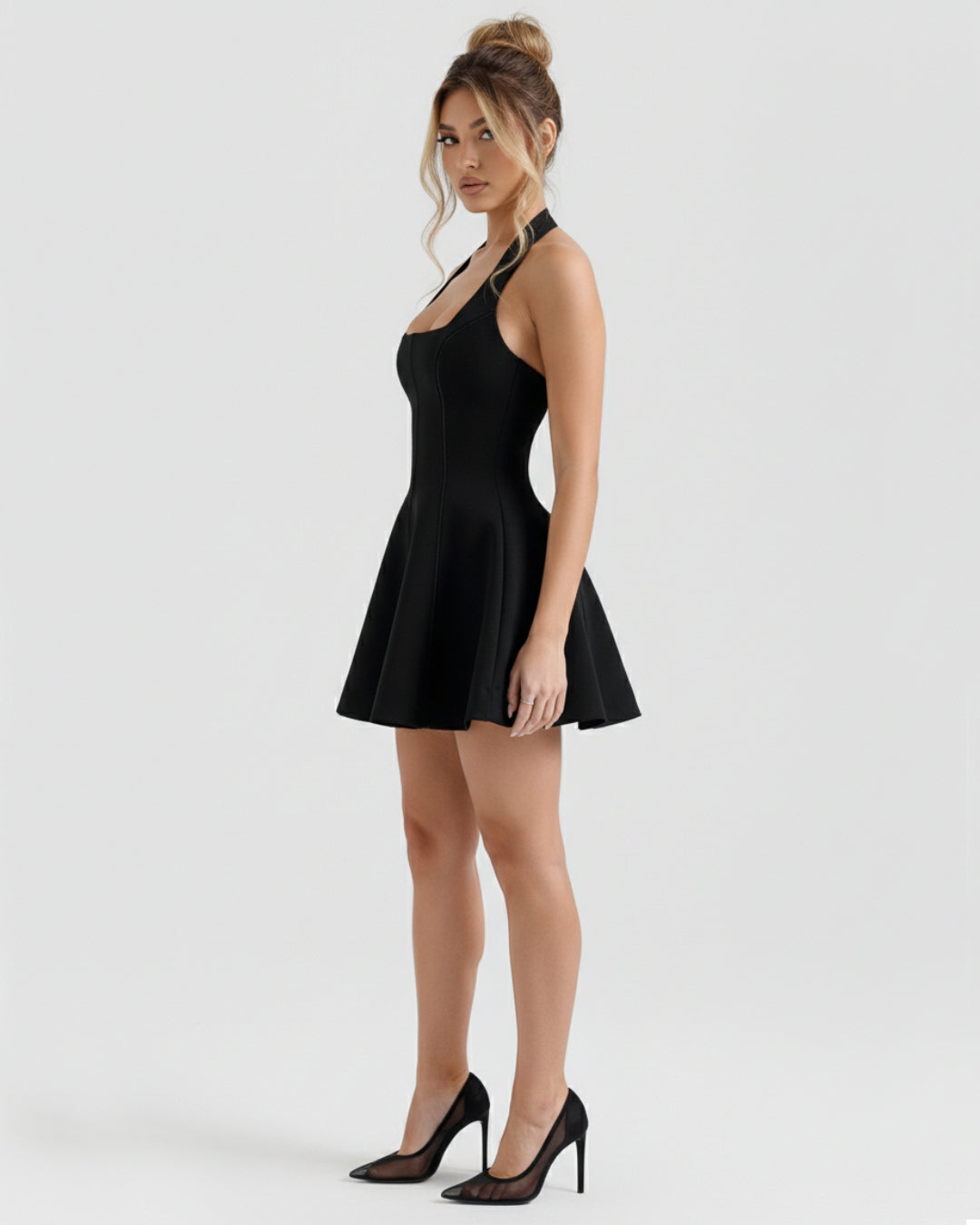 Loulette Black Halter Neck Mini Dress, house of cb black mini dress, black mini dress women, backless black mini dress