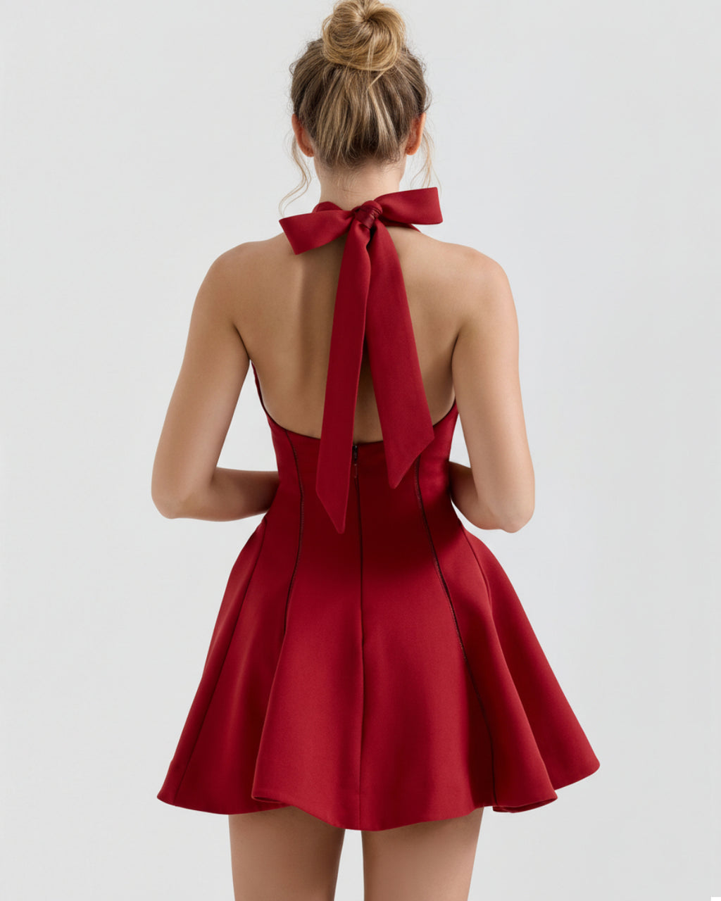 Loulette Red Halter Neck Bow Mini Dress, house of cb red mini dress, red mini dress hoco, red mini dress cheap
