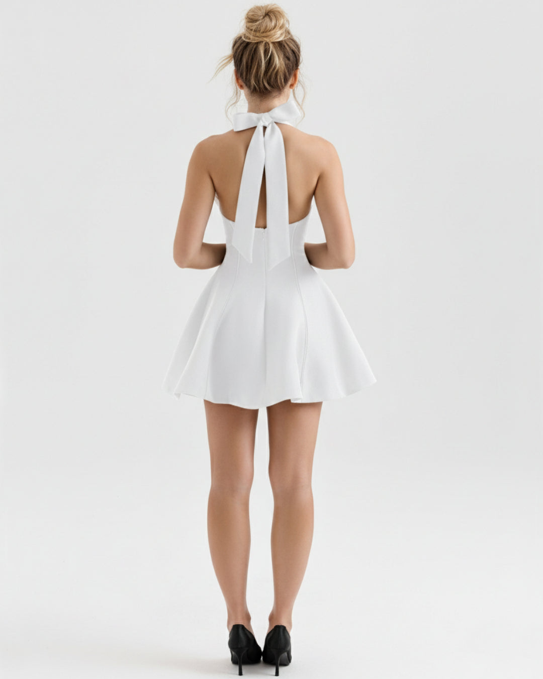 Loulette-White Halter Neck Bow Mini Dress, Graduation Mini Dress, house of cb white mini dress, white mini dress house of cb