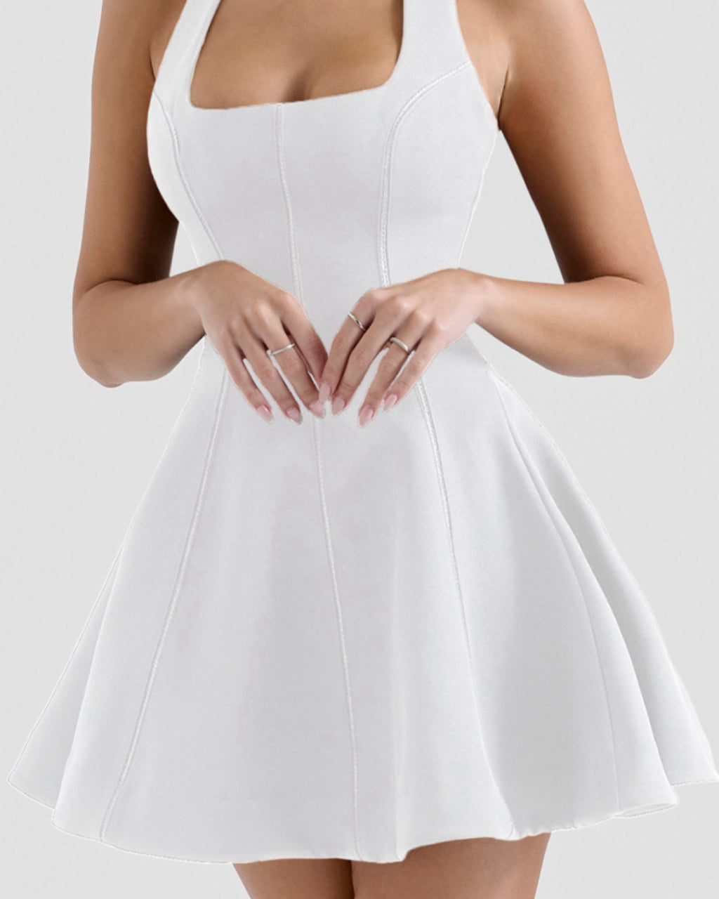 Loulette-White Halter Neck Bow Mini Dress, Graduation Mini Dress, house of cb mini dress