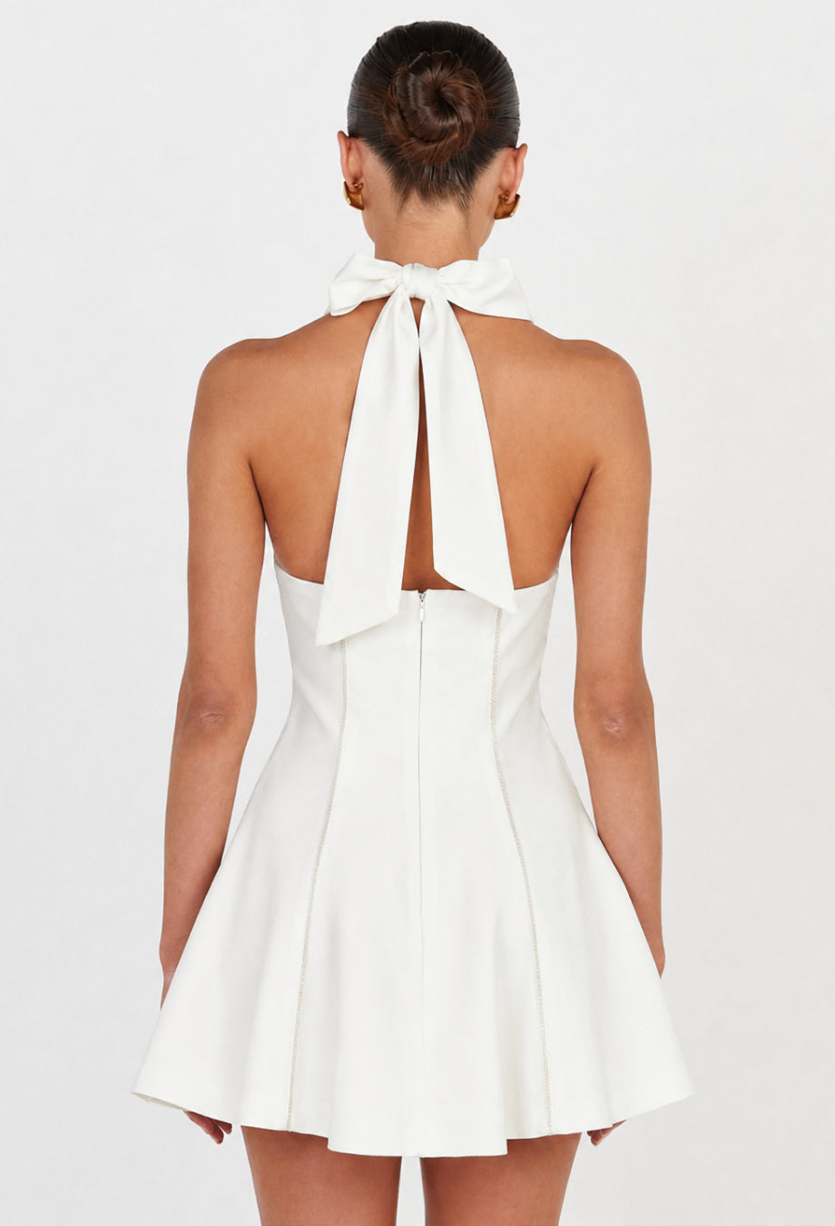 Loulette-White Halter Neck Bow Mini Dress, Graduation Mini Dress, house of cb white mini dress, white mini dress house of cb