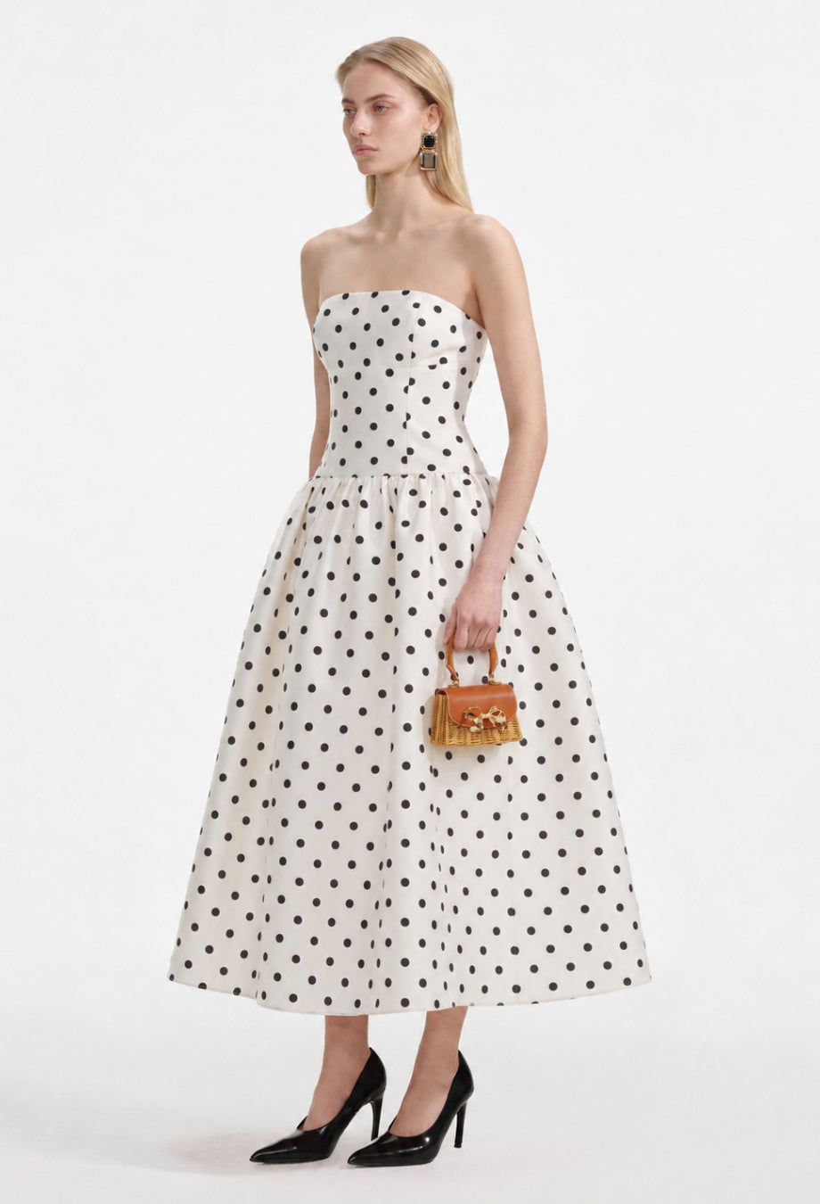 Lucia Black and White Polka Dot Midi Dress​, black and white polka dot midi dress, black polka dot midi dress