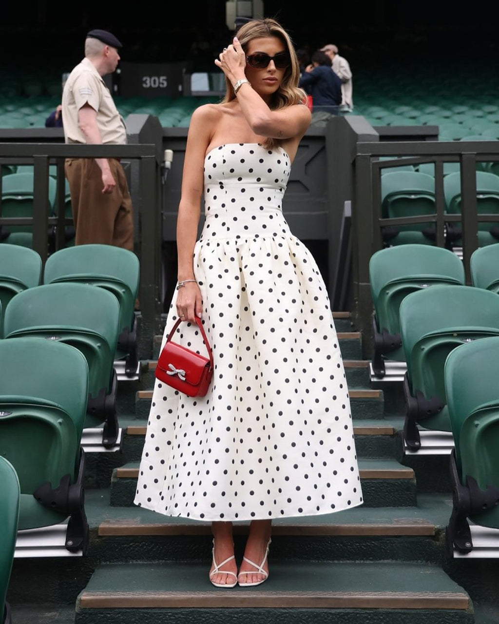 Lucia Strapless Polka Dot Midi Dress, polka dot dress​, zara polka dot dress​