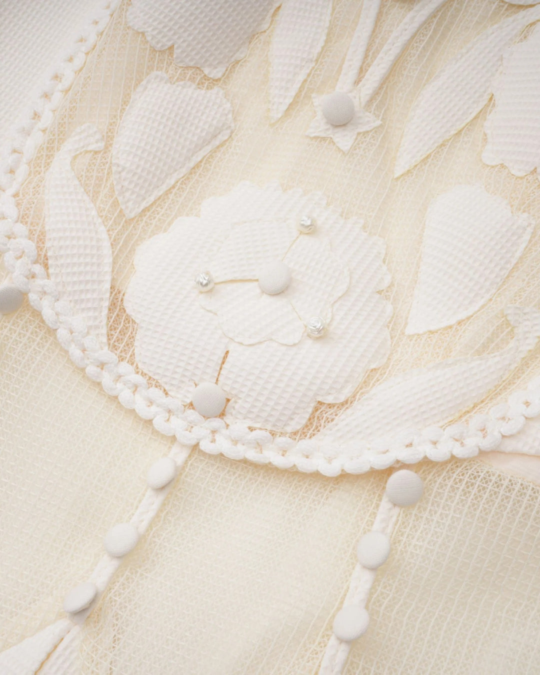 Lucienne Ivory Embroidered Floral Short-Sleeve Mini Dress, embroidered flower mesh dress, embroidered lace dress