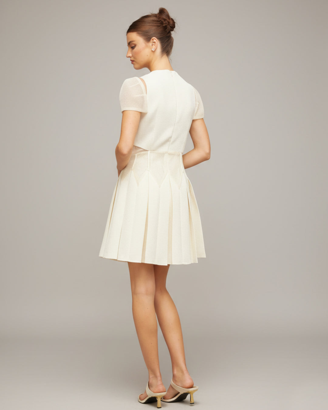 Lucienne Ivory Embroidered Floral Short-Sleeve Mini Dress, women's floral embroidered dress, white short embroidered dress