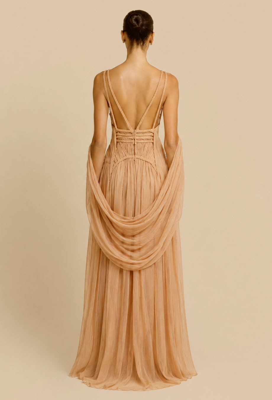 Beige Goddess Ethereal Modest Dress, Lysandra Maxi Dress, ethereal wedding dress​, dress to impress ethereal​