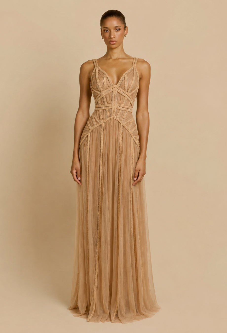 Beige Goddess Ethereal Modest Dress, Lysandra Maxi Dress, ethereal wedding dress​, ethereal dress​