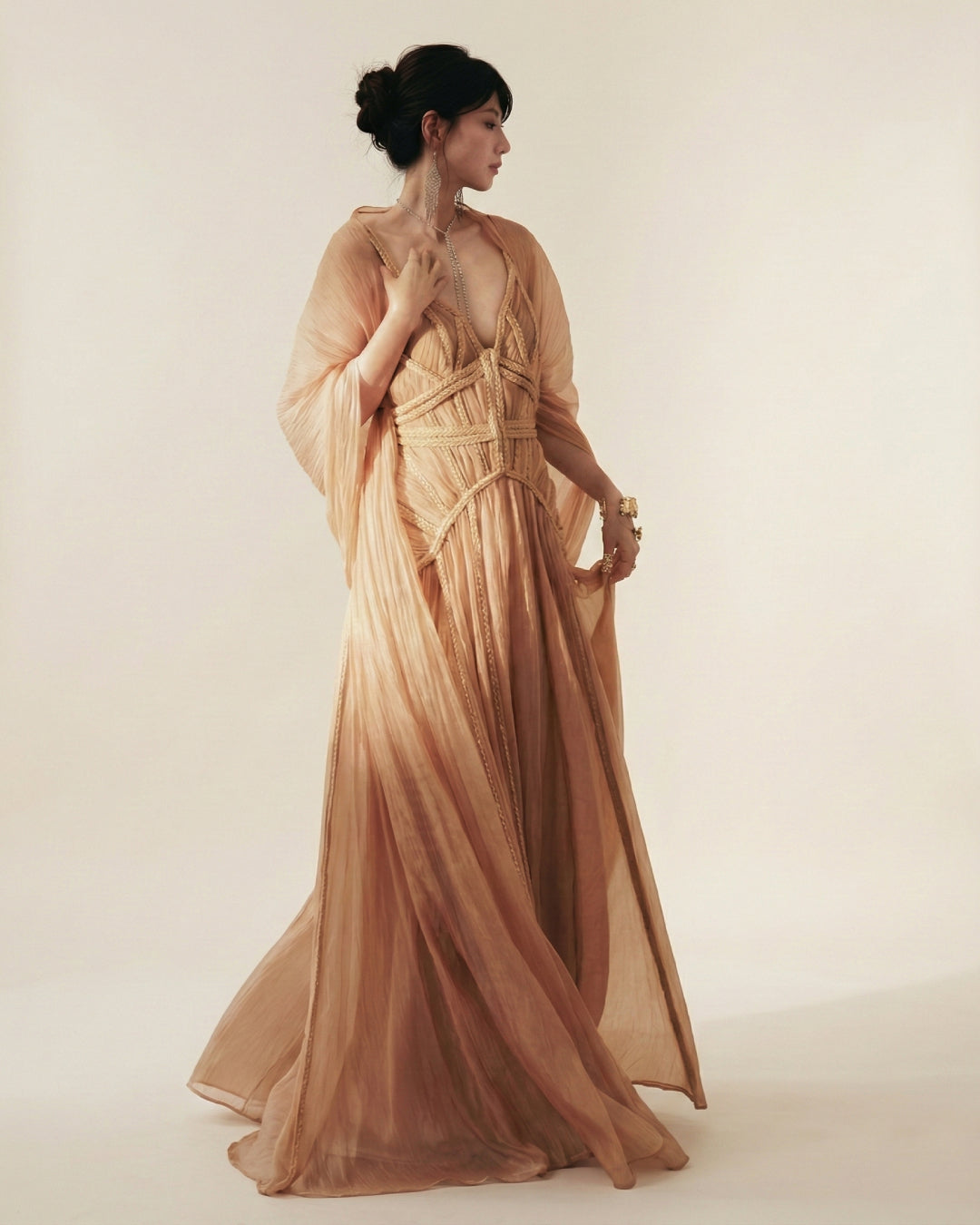 Beige Goddess Ethereal Modest Dress, Lysandra Maxi Dress, ethereal wedding dress​, ethereal dress​