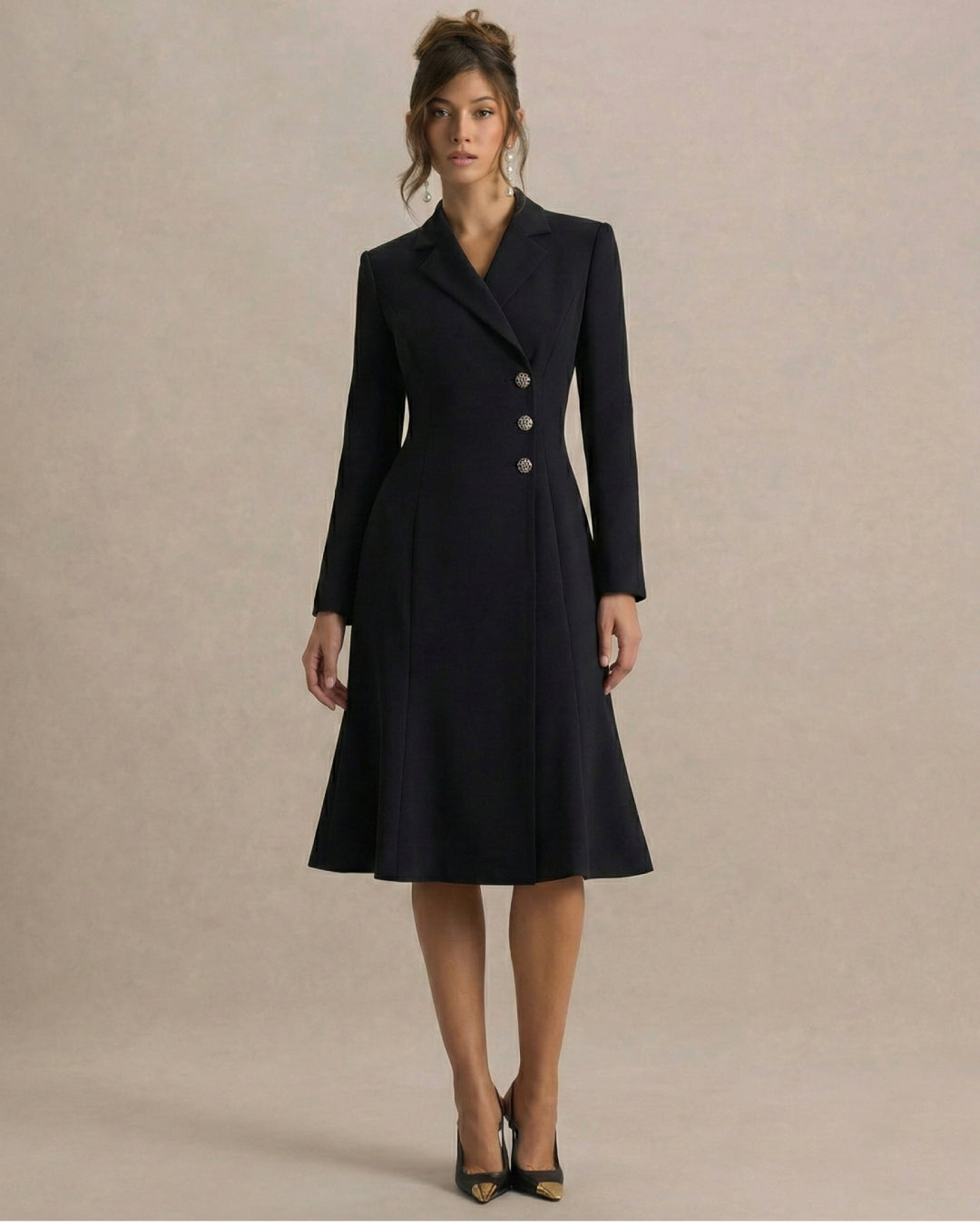 Lysette Black Long Sleeve Midi Dress, party work dress, work party dress​, dress for work​