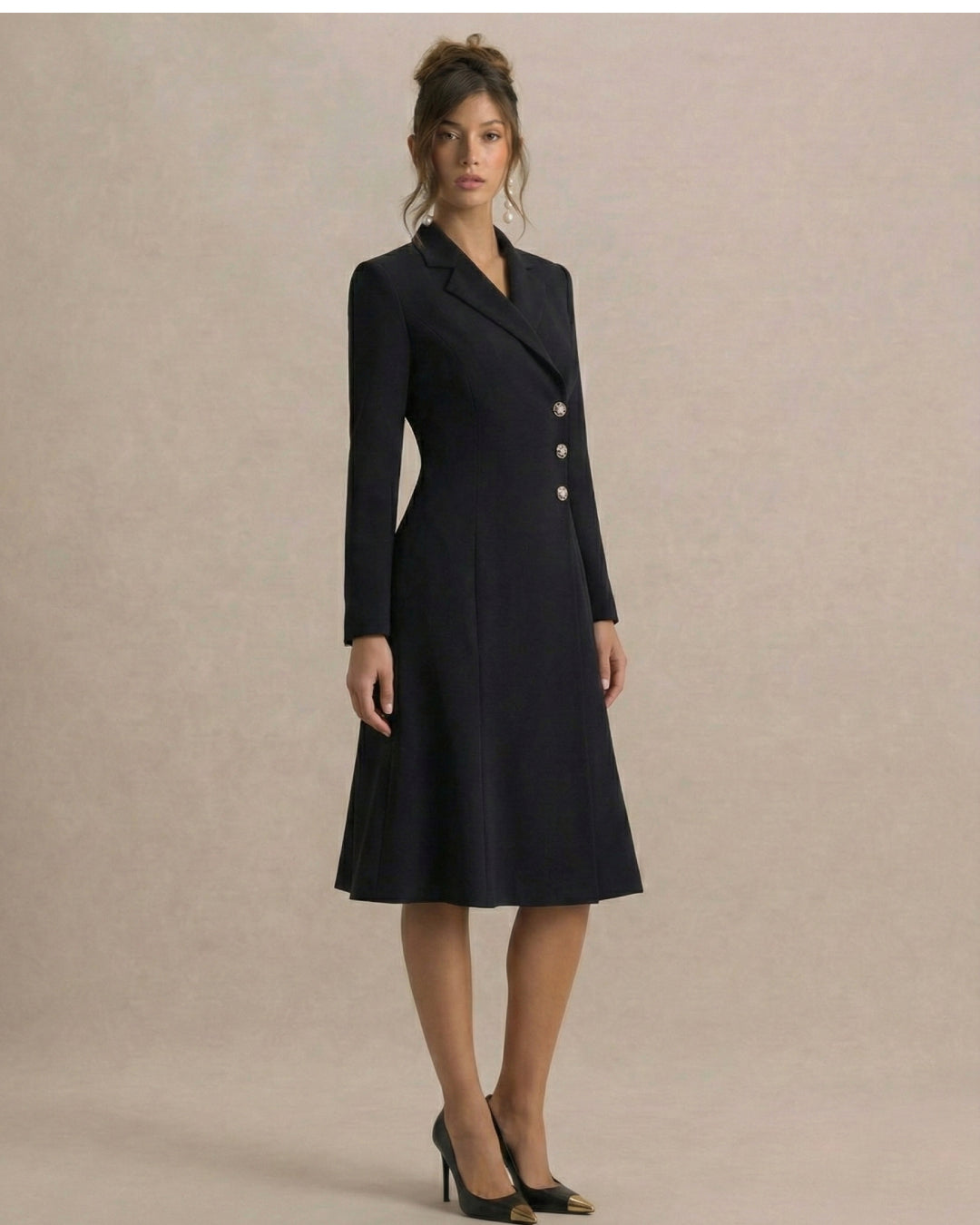 Party Work Dress for Women - Lysette Black Long Sleeve Midi Dress M Party Work Dress for Women - Lysette Black Long Sleeve Midi Dress M