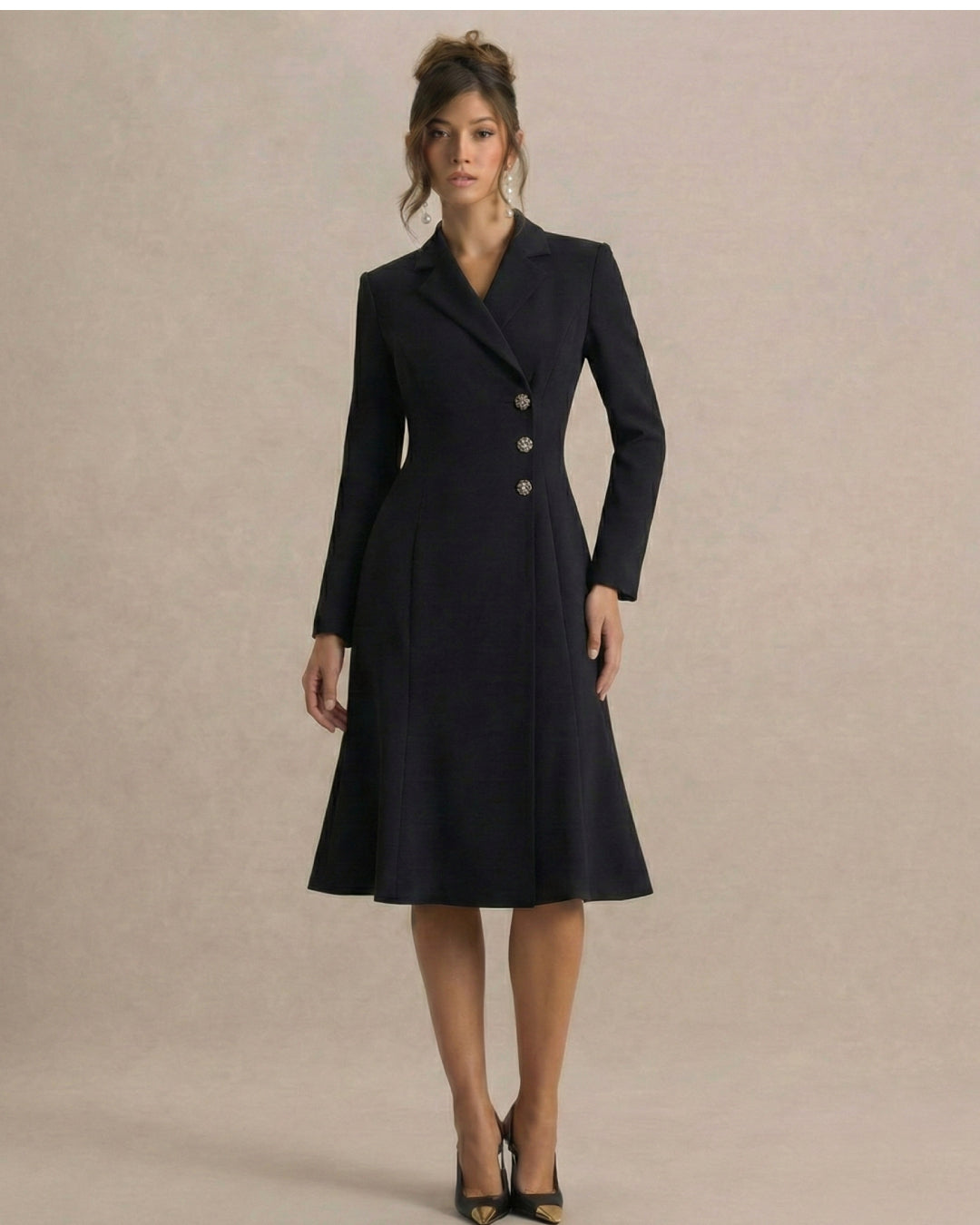 Lysette Black Long Sleeve Midi Dress, party work dress, dress work dress