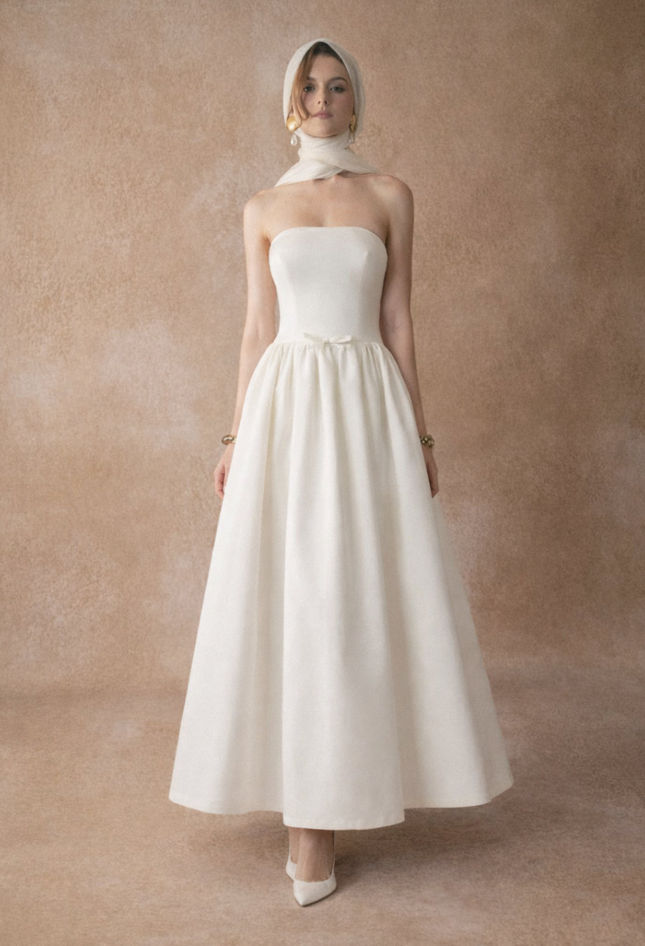 Madeleine Ethereal White Strapless Midi Dress