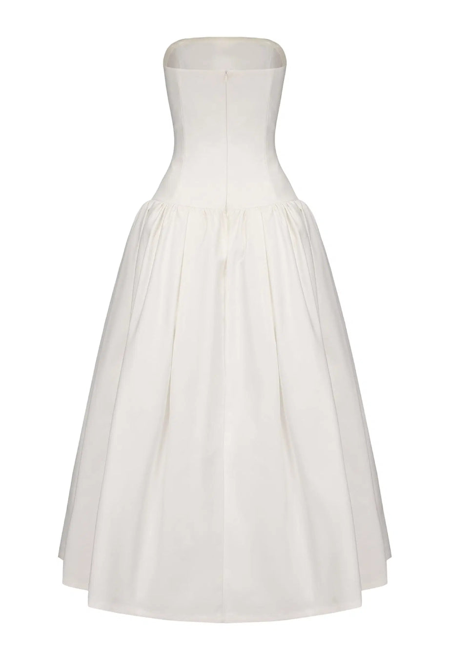 Madeleine white strapless midi dress, meshki bridal dress