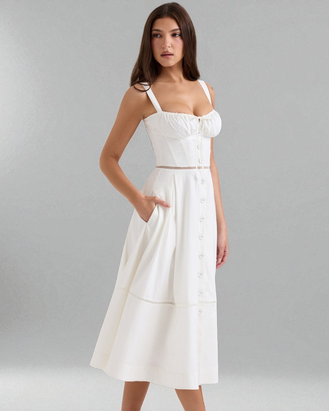 Madelyn Button Front Midi Dress, white dress, brunch outfits, fashion fashion dress, party dress