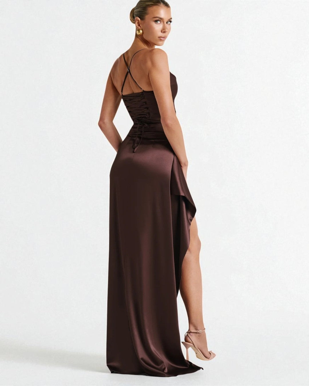 Maeve Satin Maxi Dress - Plum Brown