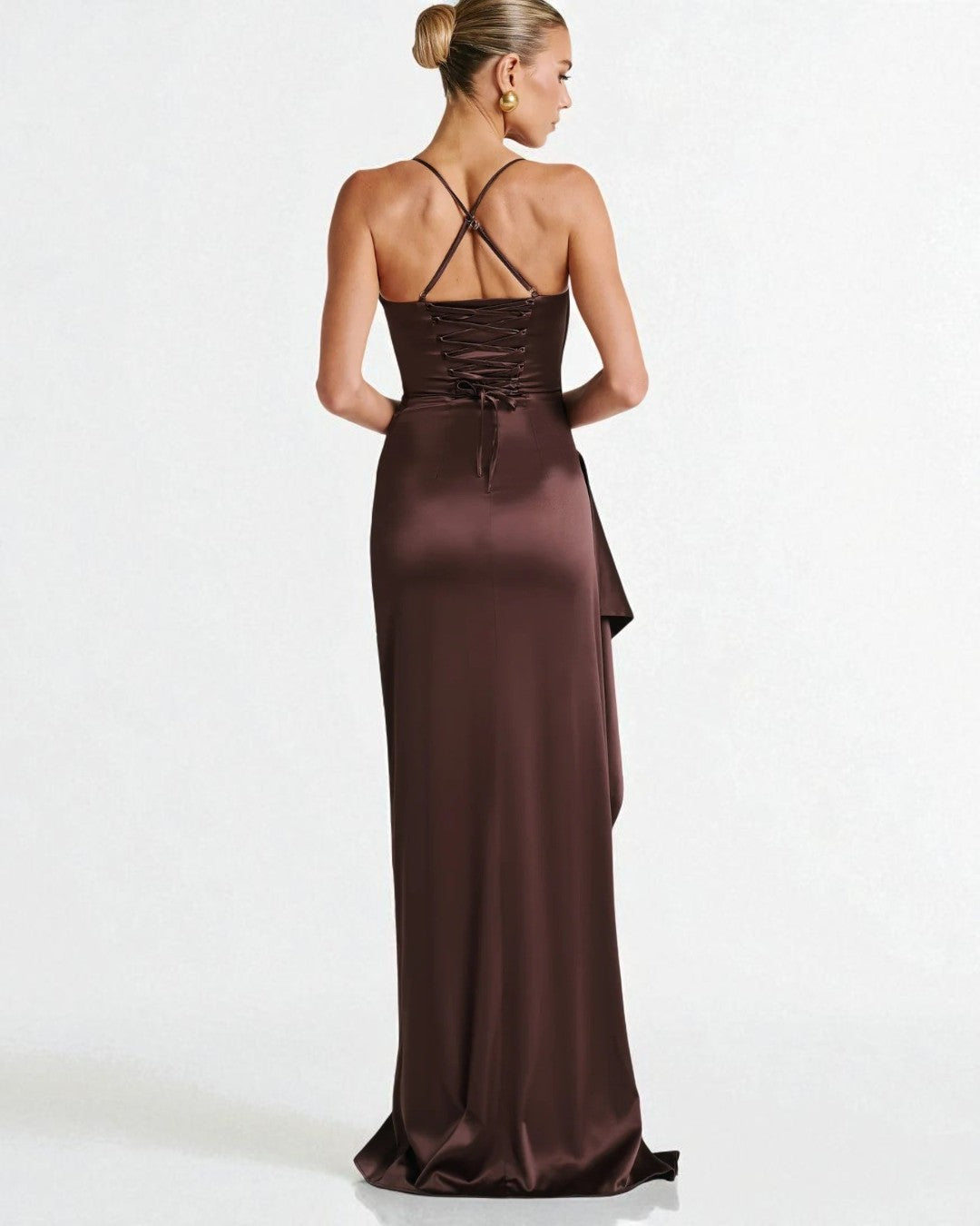 Maeve Satin Maxi Dress - Plum Brown