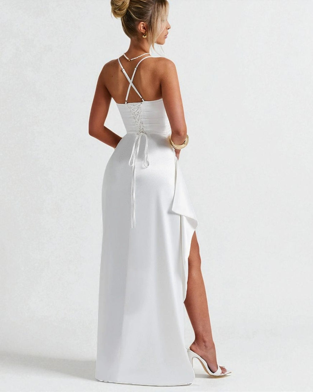 Maeve Satin Maxi Dress - White