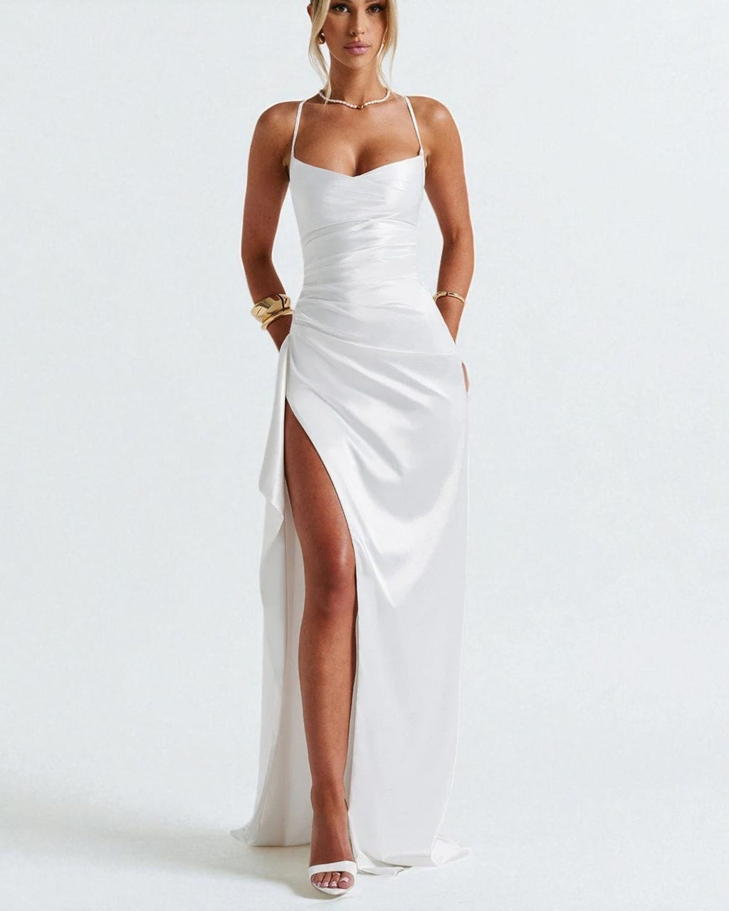 Maeve Satin Maxi Dress - White