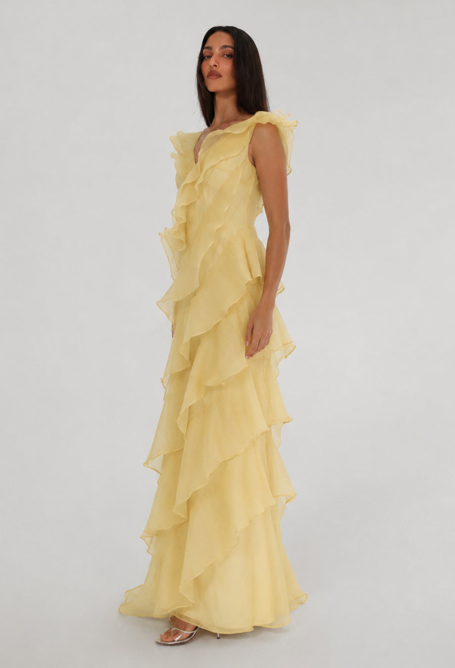 Malila Butter Yellow Women's Ruffle Wedding Guest Dress, 	
yellow wedding dress, butter yellow dress