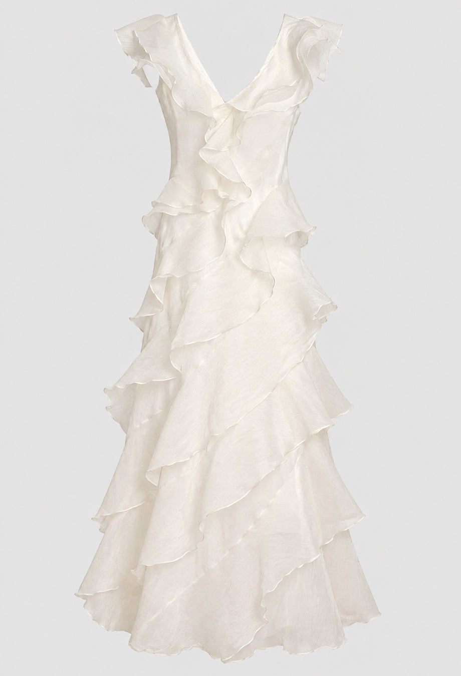 Malila White Layered Ruffle Formal Dress, chiffon ruffle maxi dress