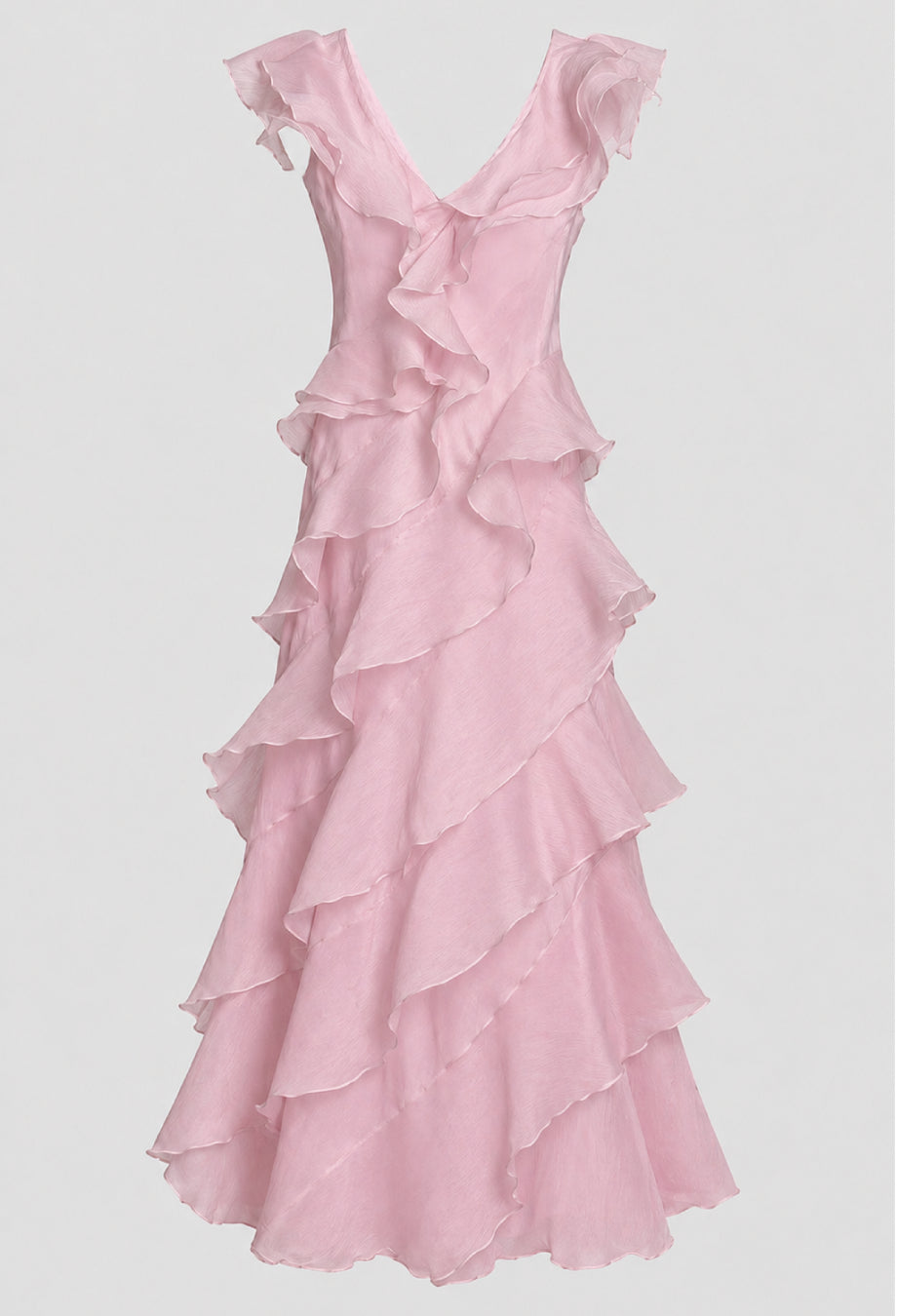 Malila Light Pink Ruffle Maxi Dress, light pink ruffle dress