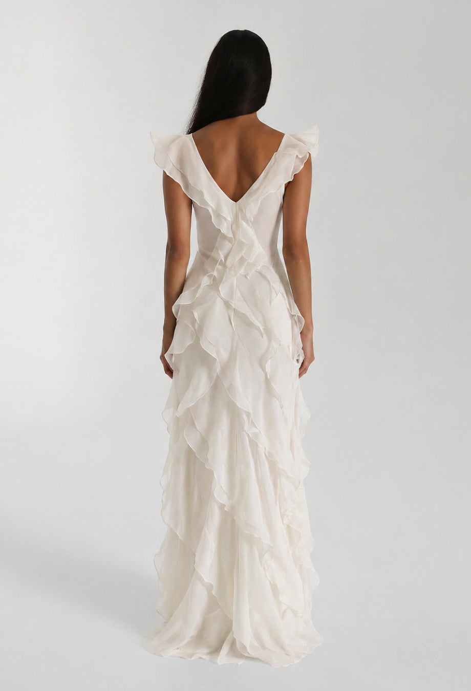 Malila White Layered Ruffle Maxi Dress, maxi ruffle dress​, layered ruffle maxi dress​