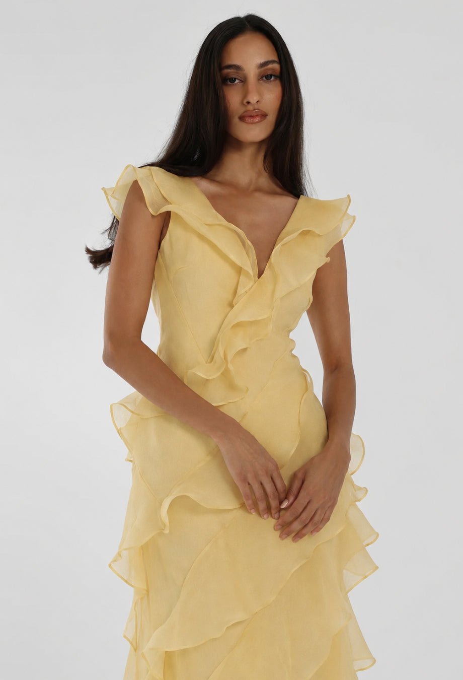 Malila Butter Yellow Women's Ruffle Wedding Guest Dress, 	
lulus butter yellow dress​, butter yellow prom dress​