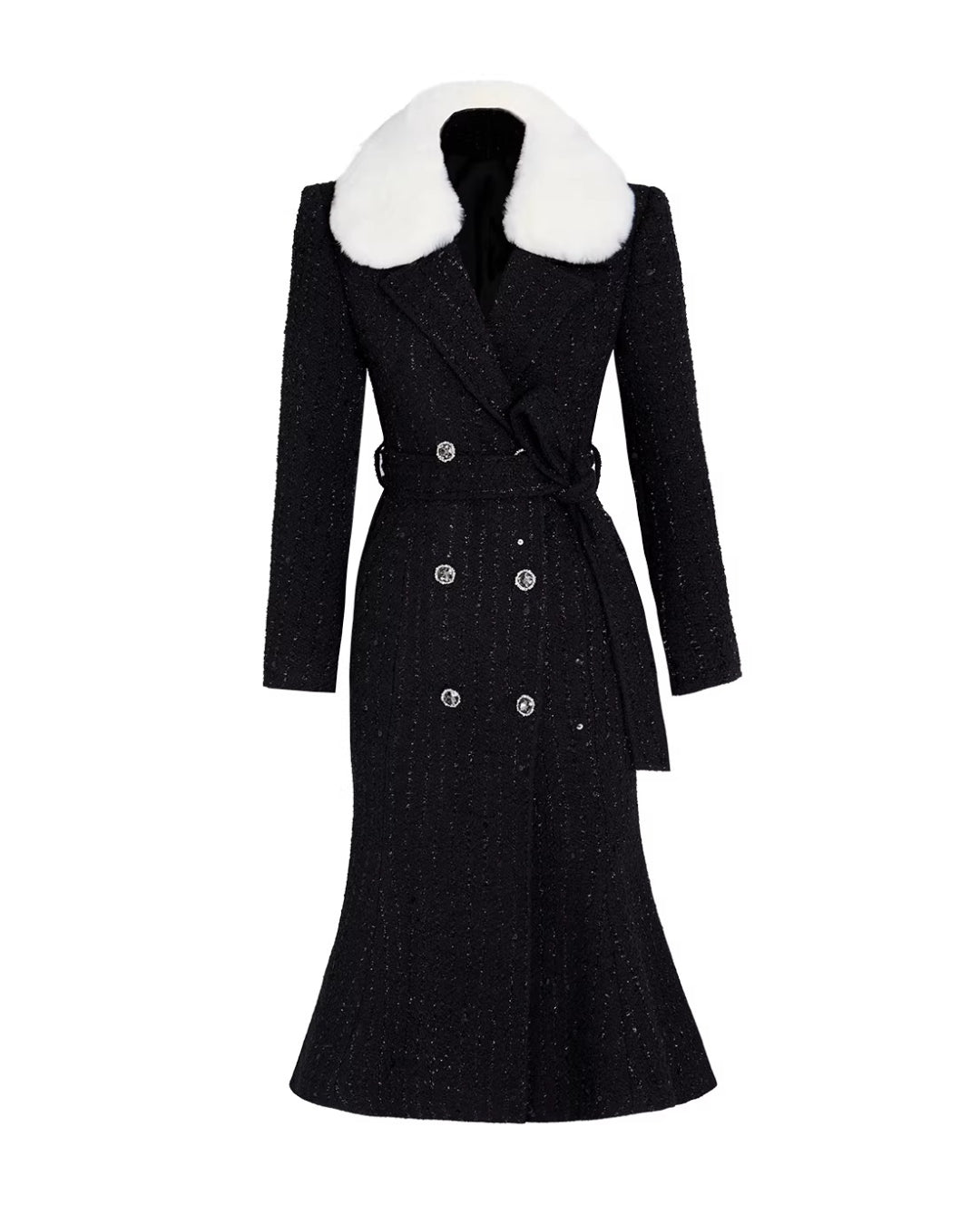 Marcel Faux Fur Trimmed Tweed Midi Coat Dress for Women, winter dress for women​, long sleeve winter dress​