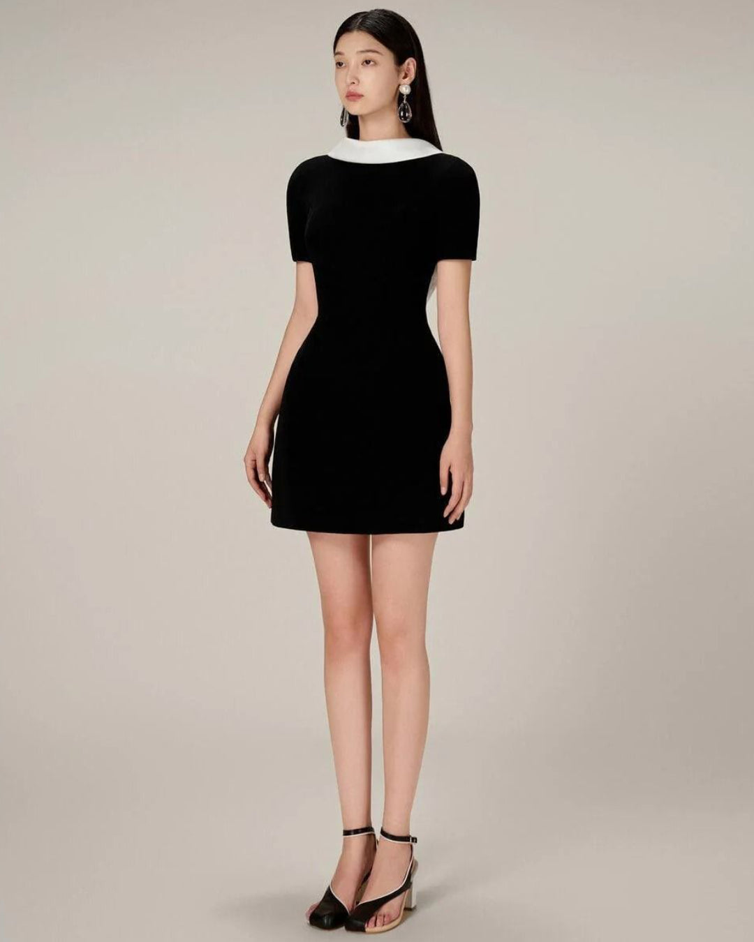 Maricia Black Mini Dress, Black Mini Dress for Party, white and black mini dress