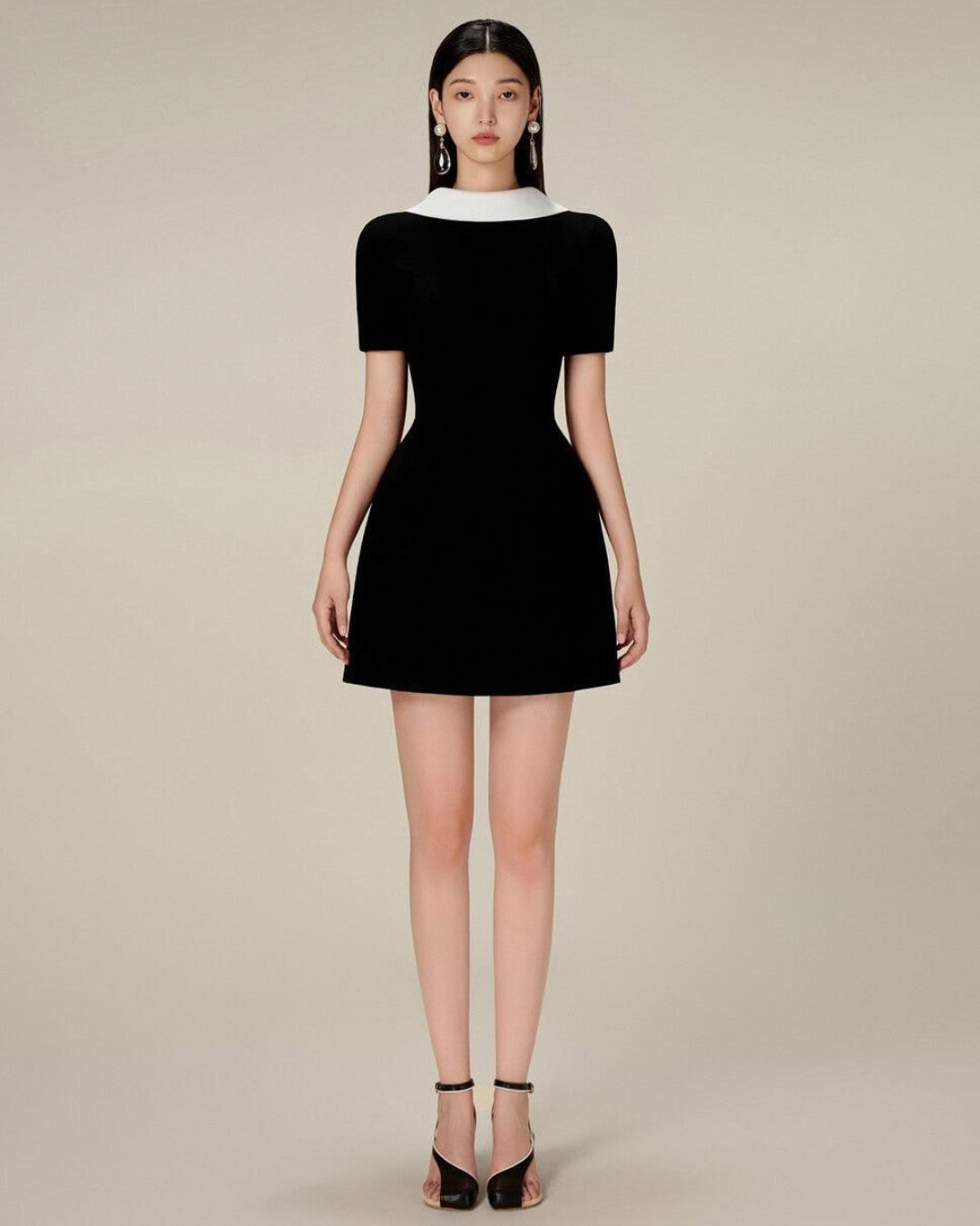 Maricia Black Mini Dress, Black Mini Dress for Party, white and black mini dress