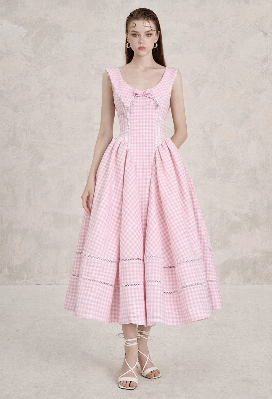 Marilyn Pink Gingham Midi Sundress, gingham dress, pink gingham dress​