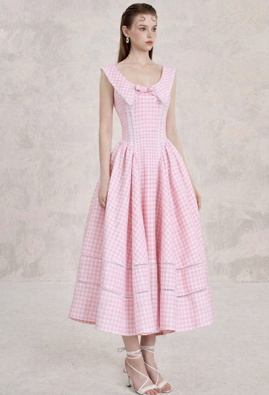 Marilyn Pink Gingham Midi Sundress, pink gingham clothes​