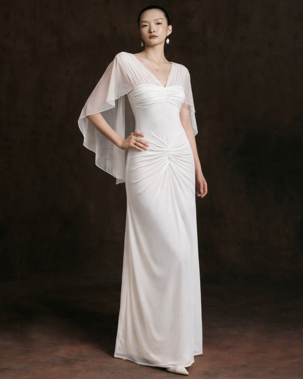 Mary Rose White Maxi Dress with Shawl, dress with shawl, dress with a shawl​, white dress with shawl