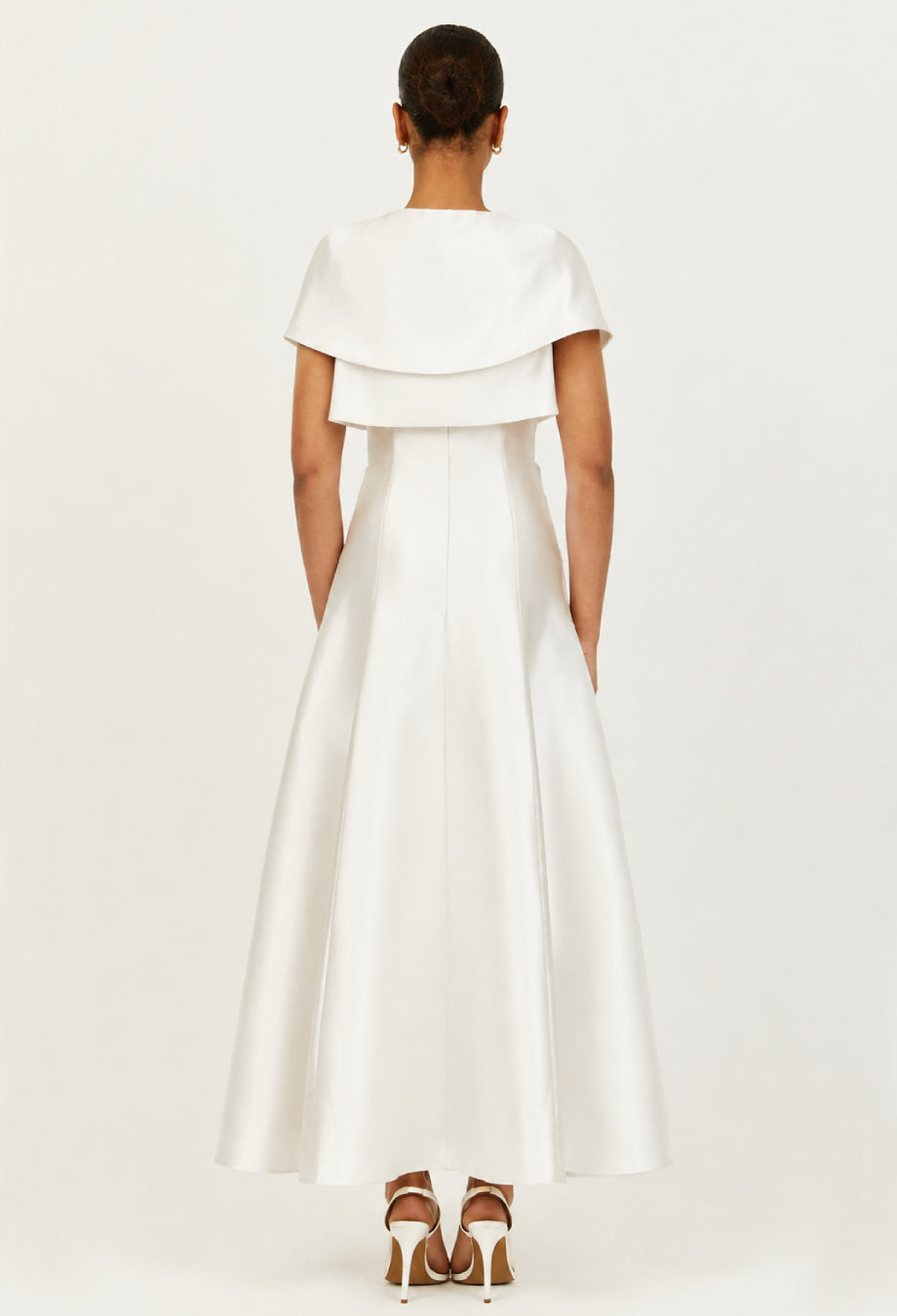 Matisse White Rehearsal Dinner Maxi Dress with Cape Shawl, white bridal shower dress, white bachelorette dress